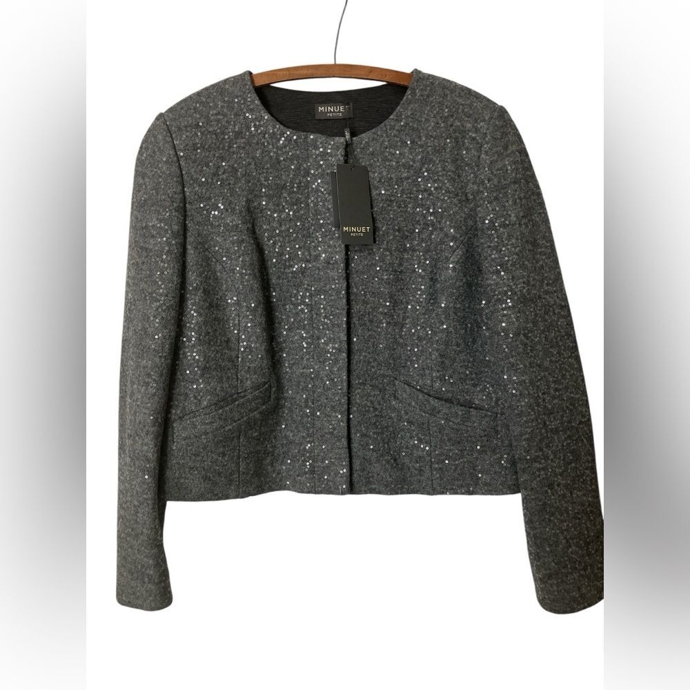 Minuet Petite Jacket New with Tags Size 12 Holiday Sparkle Sequins Grey Luxury